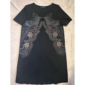 Zara Peacock Embellished A-line Dress, Black, M